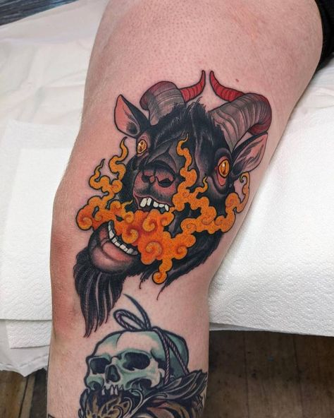 Goat Tattoo, Evil Skull Tattoo, Tattoo Catalog, Vintage Tattoo Design, Funky Tattoos, Sick Tattoo, Tatuaje A Color, Traditional Tattoo Art, Dark Art Tattoo