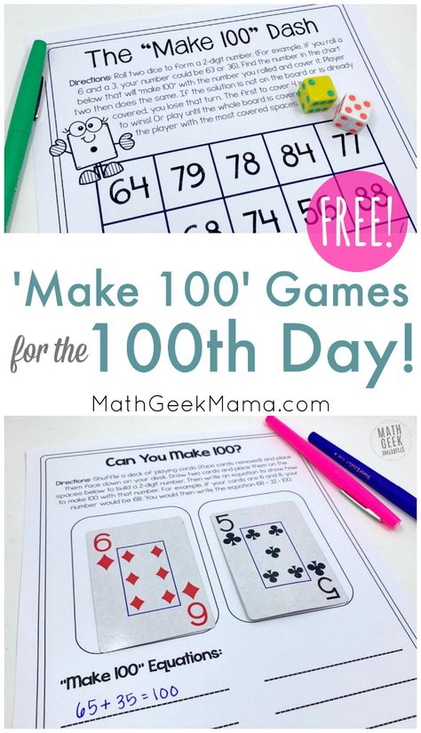 Easy Math Games, 100th Day Of School Crafts, 100s Day, Math Card Games, 100 Day Of School Project, Math Geek, Upper Elementary Math, Math Game, Mama Blog