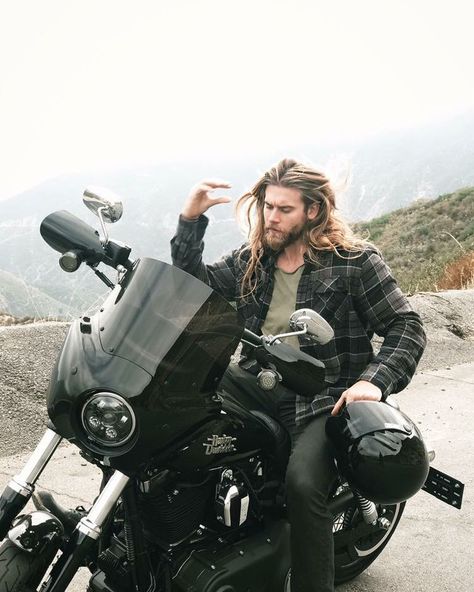 Brock Ohurn, Biker Photoshoot, Bike Photoshoot, Biker Men, Viking Style, Club Style, Long Hair Styles Men, Biker Style, Poses For Men