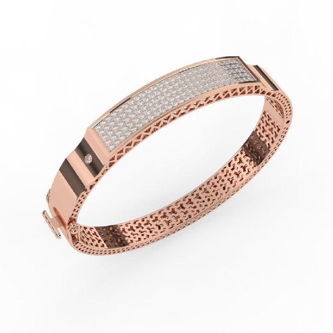 Luxurious Gold and Diamond Men's Kada Mens Diamond Kada, Mens Gold Bracelet, Rose Gold Bracelets, Gents Bracelet, Mens Bracelets, Mens Gold Bracelets, Cvd Diamond, Men Bracelet, Rose Gold Bracelet