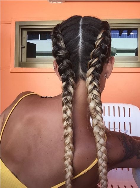 // b r a i d Two Braids, Her Hair, A Woman, Braids, Hair, Plaits