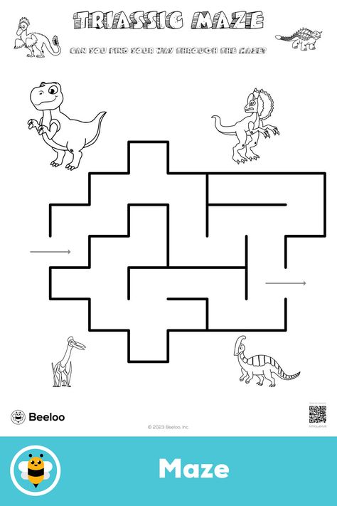 Easy dinosaur-themed maze for kids ages 3 and up Maze For Kids, Dinosaur Printables, Crafts And Activities For Kids, Mazes For Kids, Dinosaur Activities, Dinosaur Theme, Printable Crafts, Printable Activities, Worksheets For Kids