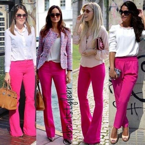 Buisness Outfits, Colored Pants Outfits, Pink Pants Outfit, Pants Outfit Work, Hot Pink Pants, Color Combinations For Clothes, Casual Chic Outfit, Pink Pants, Pink Outfits