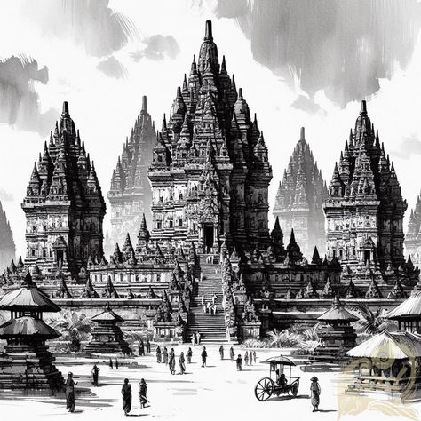 https://card9.com/ai/prambanan-temple-sleman My Son Vietnam, Asia Architecture, Manga Background, Prambanan Temple, Temple Drawing, Prompt Ideas, Tempo Doeloe, Background Wedding, Ancient Civilization