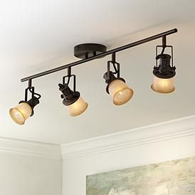 Pro Track 34" Wide Bronze Finish 4-Light Track Fixture Farmhouse Track Lighting, Rustic Track Lighting, Track Lighting Kitchen, Low Ceiling Lighting, Track Lighting Kits, Track Lighting Fixtures, Track Light, Kitchen Ceiling Lights, Allen Roth