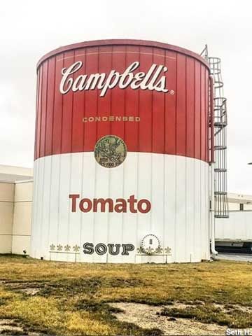 Campbell's Soup Cans, Findlay Ohio, Campbell Soup Company, Red Roof Inn, Ohio History, Surfside Beach, Campbell Soup, Fish Sculpture, Red Roof