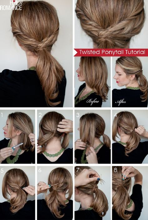 These ponytails are the perfect answer for looking chic for every occasion and they will prove you that ponytails are not just for the gym! #Hairstyle #Ponytails Twisted Ponytail, Ponytail Tutorial, Side Parting, Hair Romance, Ponytail Hairstyle, Twist Ponytail, Twist Braid Hairstyles, Fishtail Braid, Trendy Hairstyle