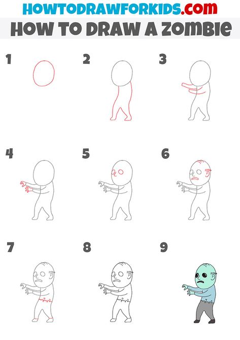 How To Draw A Zombie, How To Draw A Zombie Step By Step, Zombie Sketch Easy, Zombie Cute Drawing, Zombie Drawing Easy, Zombie Cartoon Drawing, Cartoon Zombie Cute, Pfp Drawing, Zombie Drawing