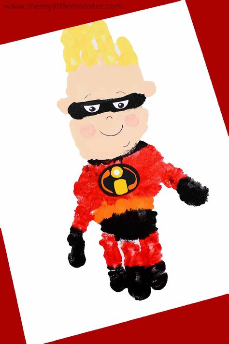 Incredibles Art, Batman Crafts, Superhero Week, Superhero Camp, Handprint Calendar, Superhero Vbs, Hero Crafts, Movie Crafts, Superhero Crafts