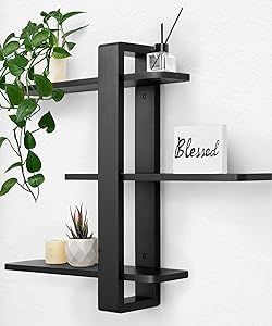 Wall Showcase Design, Wall Mounted Shelving Unit, Shelf For Bedroom, Wood Storage Shelves, Large Shelf, Decoration Storage, Wall Shelf Unit, Black Floating Shelves, Shelves For Wall