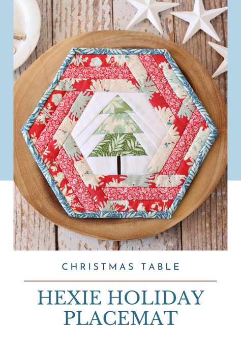 The Hexie Holiday Placemat is available in our Etsy and Pattern Shop. Consisting of a foundation paper pieced tree in the centre, with a simple patchwork border, it is a fun seasonal project for your Christmas table. This placemat can be easily constructed in an afternoon. Christmas Placemats Quilted, Christmas Placemats Pattern, Christmas Placemats Pattern Free, A Spoonful Of Sugar, Christmas Sewing Projects, Place Mats Quilted, Placemats Patterns, Quilted Table Runner, Christmas Placemats