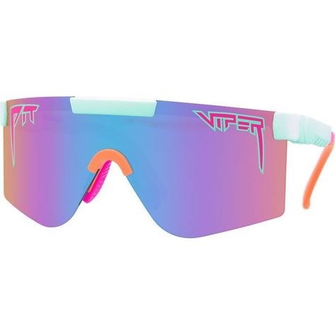 Relive Y2K with the Pit Viper 2000s sunglasses. Boasting an eye-catching shield silhouette, this rimless design features a soft pastel colourway that includes baby blue temples with a peach-coloured nose bridge that will have you feeling like you're embracing a warm summer night. The fitted blue and purple mirror polarised lens offers exceptional UV protection from unwanted surface glare and provides an exceptional visual experience. Viper Logo, 2000s Sunglasses, Pit Viper Sunglasses, Pit Vipers, Outdoor Sunglasses, Pit Viper, Purple Mirror, Pink Details, The 2000s