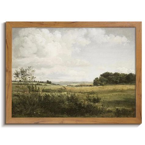 PRICES MAY VARY. Retro Vintage Wall Art: Moody vintage countryside landscape painting in dark and light green tones, which have a sense of brightness and openness, full of natural vitality. Nature Field Artwork: This art painting was by a famous Barbizon School artist, and measures 10"W x 8"H with a 0.8"D natural texture frame, easy to display, whatever stands on shelves or tables, and hanging on the wall. Moody Wall Art: These nature view picture posters are framed with sturdy MDF frames, light Farmhouse Style Wall Art, Landscape Field Painting, Green Wall Decor Aesthetic, Rustic Landscape Painting, French Countryside Painting, Fields Of Flowers Painting, Cottage Core Paintings, Vintage Landscape Paintings, Countryside Landscape Painting