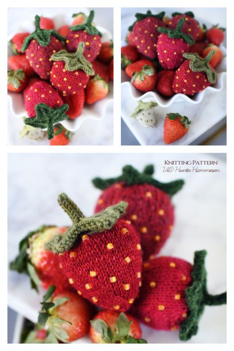 Strawberry Knitting, Knit Strawberry, Knitted Strawberry, Strawberry Leaves, Craft Making, Wonderful Things, Knitting Projects, Knitting Pattern, Making Ideas