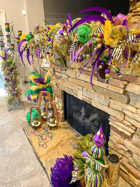 Portfolio — Two Daughters Design Company LLC Mardi Gras Mantle Decor, Mardi Gras Mantle, Mardi Gras Garland, Mardi Gras Activities, Mardi Gras Diy, Mardi Grad, Monster Christmas, Mardi Gras Wedding, Monster Wreath