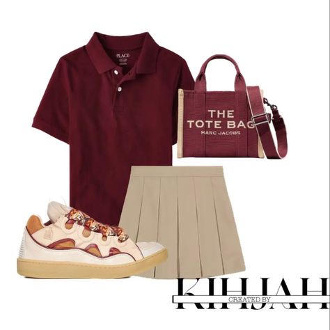 Burgundy Uniform Outfit, Uniform Fits, 6th Grade Outfits, Uniforms Ideas, First Day Of School Fits, Back To School Uniform, Style Uniform, Uniform Outfits, Uniform Ideas