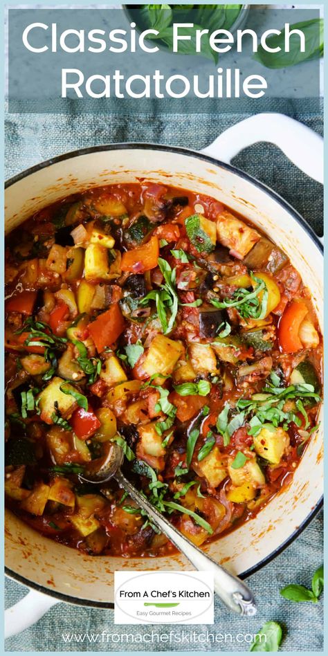 Traditional French Ratatouille Recipe French Ratatouille Recipe, French Ratatouille, Domestic Science, Vegetarian Entree, Eggplant Zucchini, Ratatouille Recipe, Elegant Entertaining, Summer Veggies, Chef's Kitchen