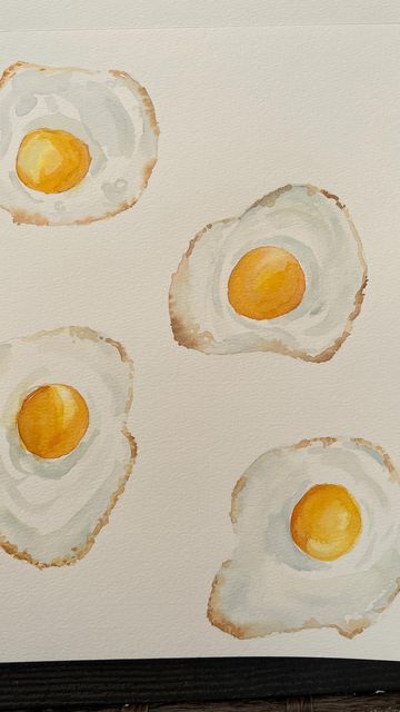 Watercolor Fried Egg, Egg Watercolor Painting, Watercolor Food Easy, Cute Watercolor Painting Ideas, Funky Watercolor Art, Water Color Painting Ideas For Beginners Step By Step, Egg Drawing Art, Watercolor Paintings Food, Simple Watercolor Art For Beginners