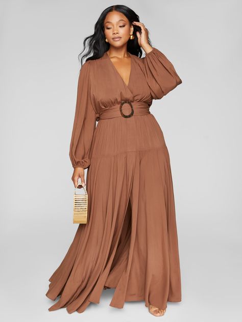 Fall Wedding Outfits, Wedding Outfits For Women, Belted Maxi Dress, Brown Maxi Dresses, Figure Dress, Fashion To Figure, Resort Dresses, Maxi Styles, Plus Size Maxi