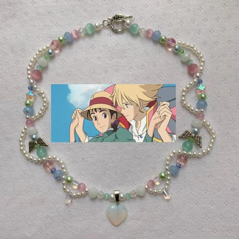 Howls Moving Castle Friendship Bracelet, Studio Ghibli Friendship Bracelet, Beaded Jellyfish Tutorial, Anime Bead Bracelet, Anime Accessories Jewelry, Ghibli Necklace, Ghibli Jewelry, Indie Necklace, Diy Collier