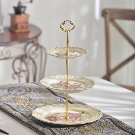 the pretty 3 tier serving stand for thanks giving day use.  6inch  8inch  10inch 3 Tier Stand Decor, Desert Stand, Victorian Dinnerware, Victorian Kitchen Decor, Tiered Cupcake Stand, Tiered Serving Stand, Pretty Cake Stands, 3 Tier Stand, Pastry Stand