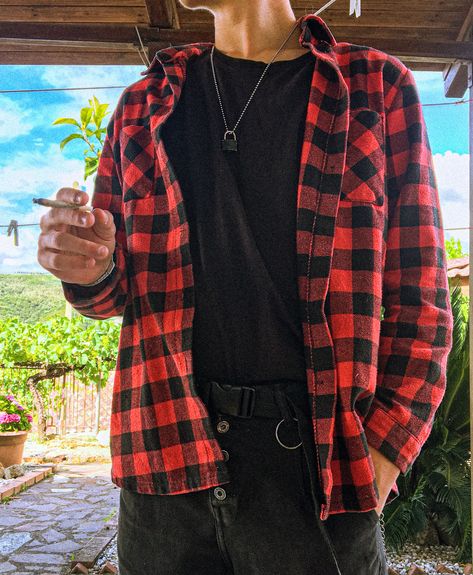 Red Flannel Outfit Men Aesthetic, Red Plaid Outfit Men, Plaid Flannel Outfit Men, Red Checkered Shirt Outfit Mens, Red And Black Flannel Outfit Men, Fall Grunge Outfits Men, Flannels Mens Outfit, Red Grunge Aesthetic Outfits Men, Masc Flannel Outfits