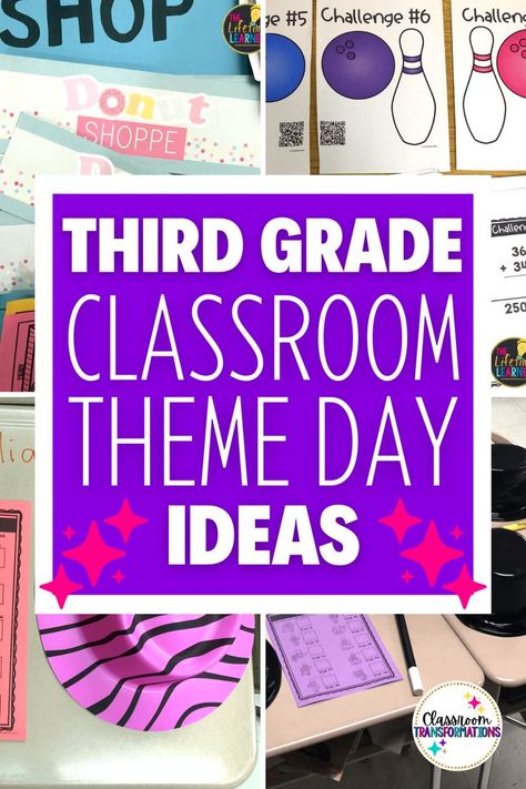 Would you like to try classroom transformations with your third graders but you’re not quite sure where to start? This guide contains 40 third grade classroom theme day activities that your students will love! Click here for helpful classroom transformation ideas and tips. Third Grade Classroom Themes, Theme Day Ideas, Classroom Transformation Ideas, Theme Third Grade, Third Grade Math Activities, New Years Activities, Classroom Transformation, Third Grade Classroom, Teaching Time