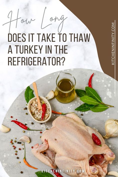 If you want to cook a turkey for the next big family gathering, you'll need to plan so you have enough time to thaw it out. A frozen turkey can take up to 24 hours to thaw in the refrigerator, so be sure to take that into account when you're making your plans. There are various factors to know when thawing a turkey, whether in the fridge or cold water. | Kitchen Infinity Thawing A Turkey, Thaw A Turkey, 15 Lb Turkey, Cooking A Frozen Turkey, Thawing Turkey, Cook A Turkey, Refrigerator Kitchen, Refrigerator Brands, Fresh Turkey