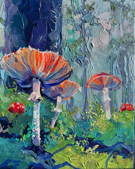 Acrylic Paint Mushroom, Acrylic Painting Mushroom, Acrylic Mushroom Painting, Mushroom Acrylic Painting, Colorful Painting Ideas, Fantasy Acrylic Painting, Manly Art, Mystical Paintings, Mushroom Paintings