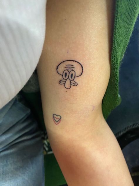 Squidward Tattoo, Tentacle Tattoo, Spongebob Tattoo, Cartoon Tattoo Ideas, Trippy Tattoo, Colorful Butterfly Tattoo, Animated Shows, Chaotic Energy, Cartoon Tattoo