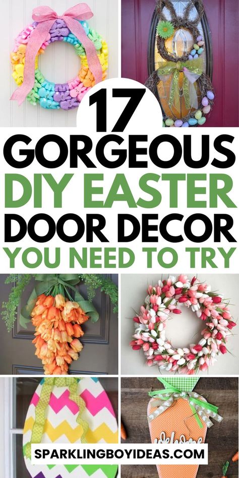 Welcome spring with easy DIY Easter door decorations! Discover creative Easter front porch decor ideas from DIY Easter door wreaths to colorful Easter egg decorations. Embrace the season's joy with handmade Easter bunny decor and floral spring wreaths that add a fresh touch. Whether you love rustic Easter door ideas or prefer elegant Easter door embellishments, we've them all. Get inspired by easy Easter door crafts, perfect for a fun family activity. So must try these DIY ester decorations. Easter Door Decorations, Easter Front Porch Decor, Easter Egg Wreath Diy, Easter Front Porch, Door Decor Ideas, Easter Porch Decor, Easter Front Door, Spring Door Decoration, Front Porch Decor Ideas