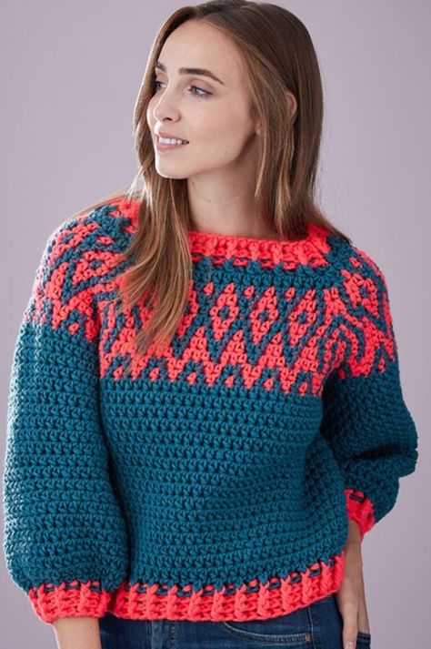 Crochet Graphic Sweater Pattern, Crochet Colorwork Sweater, Crochet Sweater Pattern Easy, Cardigan Ideas, Crochet Pullover Pattern, Crochet Sweater Design, Crochet Sweater Free, Crochet Top Dress, Blouse Tops Designs