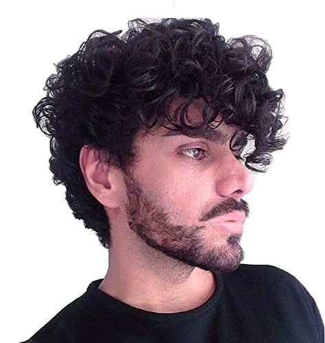 PRICES MAY VARY. Material:100% Heat Resistant Synthetic Fiber, Which is Soft Durable and Charming. Color:Black Full Wig.Mens Short Curly Black Wig Perfect for Carnivals,Theme Party,Halloween,Costume and Daily Use. Packaged Included : 1 x High Quality Wig + 1 x Free Wig Cap Size: The Wig Cap is Adjustable,Can be Intertwined to Suit Most Different Head Sizes. Guarantee: Once You Have any Problem with The Products,You Can Contact Us and We Will Help You Solve It. Welcome to Baruisi Wig  Baruisi is Hair Wigs For Men, Black Curly Wig, Men Haircut Curly Hair, Mens Wigs, Natural Wigs, Black Wig, Brown Wig, Halloween Hair, Short Wigs