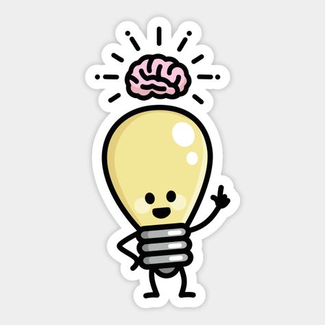 Light bulb having an idea brains cartoon for an intelligent creative genius. Great gift idea for a smart designer, creative architect problem solver who loves, brainstorming, creativity and doodles. -- Choose from our vast selection of stickers to match with your favorite design to make the perfect customized sticker/decal. Perfect to put on water bottles, laptops, hard hats, and car windows. Everything from favorite TV show stickers to funny stickers. For men, women, boys, and girls. Brainstorming Aesthetic, Physics Stickers, Brain Doodle, Cereal Design, Light Bulb Idea, Brain Sticker, Cartoon Brain, Custom Hard Hats, Custom Car Stickers