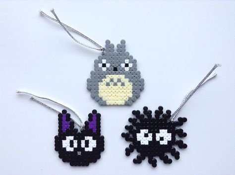 Totoro Beads Pattern, Studio Ghibli Bead Pattern, Ghibli Perler Bead Patterns, Jiji Pixel Art, Soot Sprite Perler Beads, Studio Ghibli Perler Beads, Totoro Perler Beads, Ghibli Pixel Art, Totoro Perler