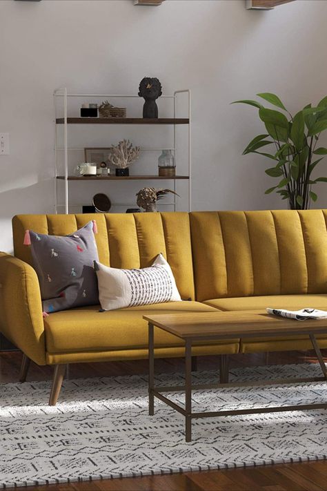 Mustard Sofa, Amazon Furniture, Sofa Futon, Yellow Couch, Living Tv, Upholstered Couch, Futon Sofa Bed, Modern Couch, Inspire Me Home Decor