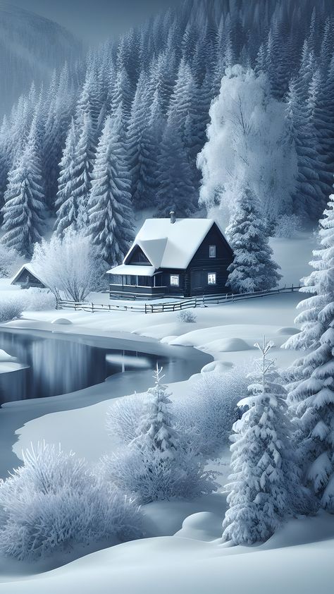 #winter #landscape #snow #trees #frozen #river #serene #monochromatic #wallpaper #wallpapers #iPhone #nature #moonlight #glow #wonderland #house Snowy Wallpaper, Wonderland House, Monochromatic Wallpaper, Snowflake Wallpaper, Snow Background, Frozen River, Landscape Snow, Snow Trees, Beautiful Winter Scenes