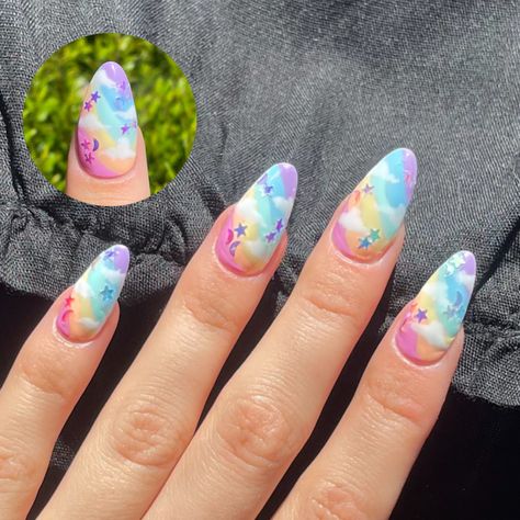 Totoro Nails Designs, Pastel Kawaii Nails, Squishmallow Nails, Dip Nail Trends, Bisexual Nails, Witch Woods, Mystical Nails, Pastel Rainbow Nails, Nail Art Rainbow