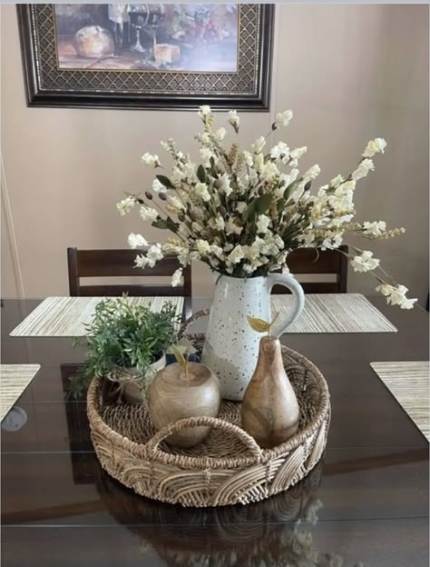 Dining Table Decor Centerpiece, Center Table Decor, Coffee Table Decor Living Room, Christmas Dining Table Decor, Kitchen Countertop Decor, Table Centerpieces For Home, Woven Trays, Kitchen Table Centerpiece, Summer Centerpieces