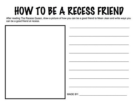 Activity for The Recess Queen for Project Cornerstone. Adapted by Kathryn Harper.                                                                                                                                                                                 More Recess Queen, Preschool Friendship, Empathy Activities, Mean Jean, Read Aloud Activities, School Counseling Lessons, Elementary Counseling, Elementary School Counseling, School Social Work