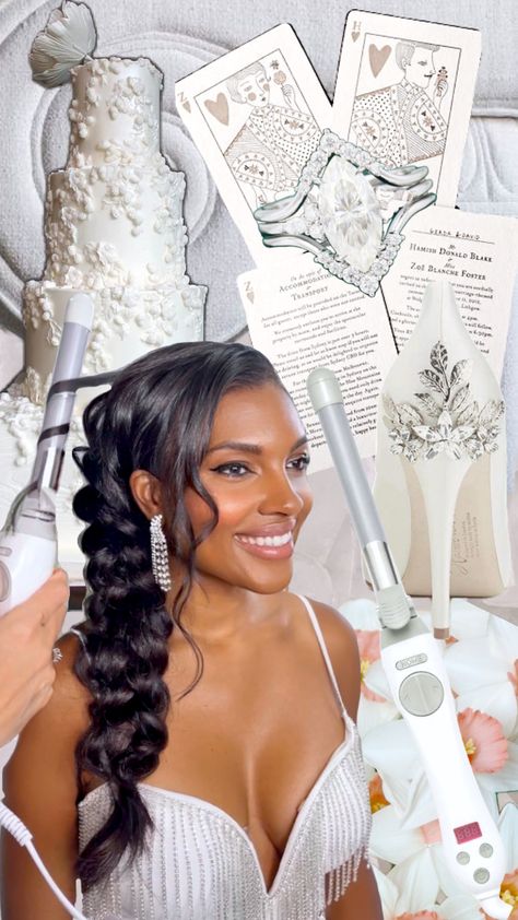 #bridal #bride #wedding #beauty #vibes #white #whiteaesthetic #glam #shoes #ring #bridalhair #hair #hairstyle #braid #bridesmaid The Beachwaver, Hairstyle Braid, Glam Shoes, Black Wedding Hairstyles, Simple Prom Hair, Beauty Vibes, Bridal Hair And Makeup, Wedding Beauty, Zulu