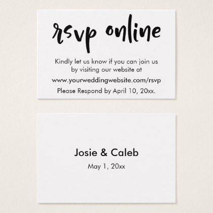 Wedding RSVP Online Casual Insert Black/White 11 Business Card - diy gifts cyo creative personalize Diy Rsvp Wedding Cards, Wedding Rsvp Ideas, Diy Rsvp Cards, Typography Overlay, Rsvp Cards Wedding, Business Card Typography, Checklist Wedding, Wedding Reception Planning, Rsvp Online