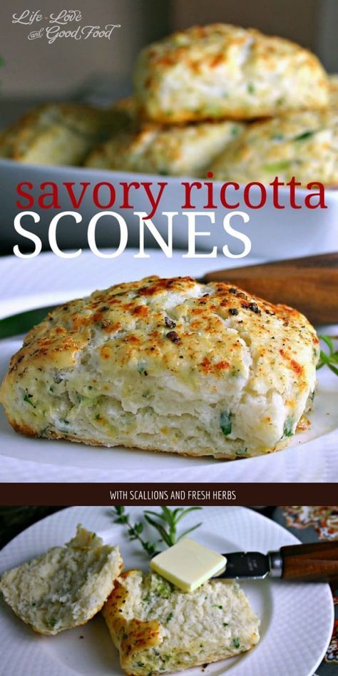 Ricotta Scones, Tortellini Pesto, Pembuat Roti, Bread Breakfast, Savory Scones, Cloud Bread, Savoury Baking, Think Food, Scone Recipe