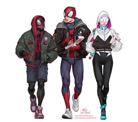 Peter Gwen, Inhyuk Lee, Arte Nerd, Miles Morales Spiderman, Spiderman Artwork, Marvel Fan Art, Happy Cartoon, Marvel Spiderman Art, Marvel Vs Dc