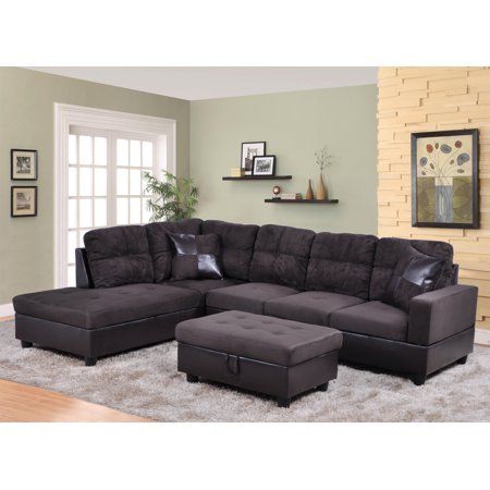 Black Sectional Couch, Faux Leather Sectional, Microfiber Sectional Sofa, Brown Sectional, Faux Leather Sofa, Sectional With Ottoman, Leather Sofa Set, Sofa Chaise, Sectional Sofa Couch