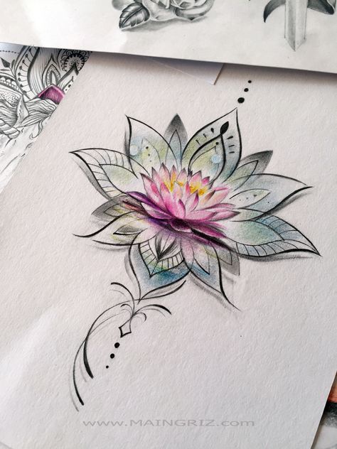 Maeva | Maingriz Tattoo Design Lotusblume Tattoo, Lotus Flower Tattoo Design, Lotus Tattoo Design, Inspiration Tattoos, Geniale Tattoos, Tatuaje A Color, Spine Tattoos, Elegant Tattoos, Flower Tattoo Designs