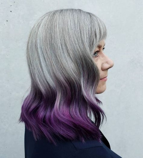 Grey And Purple Hair, Purple Natural Hair, Purple Hair Ideas, Purple Hair Streaks, Purple Blonde Hair, Red Purple Hair, Bright Purple Hair, Purple Grey Hair, Purple Hair Highlights