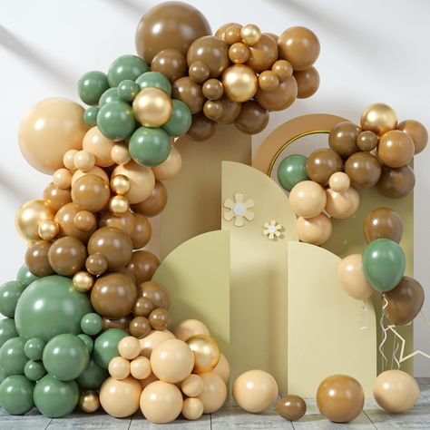 PRICES MAY VARY. 🎈 Jungle Safari Balloon Garland Arch Kit - Are you plan to make a unforgettable party? Add this balloon garland arch to your wonderful party. These balloons set include 18inch sage green/brown/nude balloons(3pcs), 12inch sage green/brown/cocoa/nude balloons (16pcs), 10inch metallic gold/sage green/brown/cocoa/nude balloons (46pcs), 5inch metallic gold/sage green/brown/cocoa/nude balloons (46pcs), 1pc balloon stripe tape, 1pc balloon sticky dots. 🎈 High Quality Balloons - Our l Brown Balloons Decoration, Nude Balloon Arch, Brown Balloon Garland, 60th Birthday Balloons, Paw Patrol Birthday Decorations, Safari Balloon, Wedding Anniversary Party Decorations, Anniversary Party Decorations, Wild One Birthday