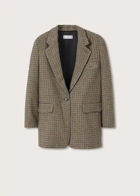 Houndstooth wool-blend blazer - Woman | Mango Slovenia Houndstooth Suit, Blazer Suit Women, Houndstooth Fabric, Houndstooth Blazer, Checked Blazer, Garment Labels, Tailored Jacket, Knitwear Tops, Blazers For Women