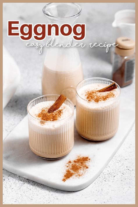 It's the holiday season and this Homemade Eggnog Recipe comes together in just minutes making it the perfect drink for your family gatherings, and tree trimmings. Made in a blender using fresh eggs, pure maple syrup, heavy cream, seasonal spices, and a blend of bourbon and rum, this classic eggnog is bound to be your favorite holiday drink this season. Homemade Eggnog Recipe, Alcoholic Eggnog, Classic Eggnog, Eggnog Recipe Homemade, Eggnog Fudge, Vegan Eggnog, Easy Eggnog, Spiked Eggnog, Homemade Eggnog